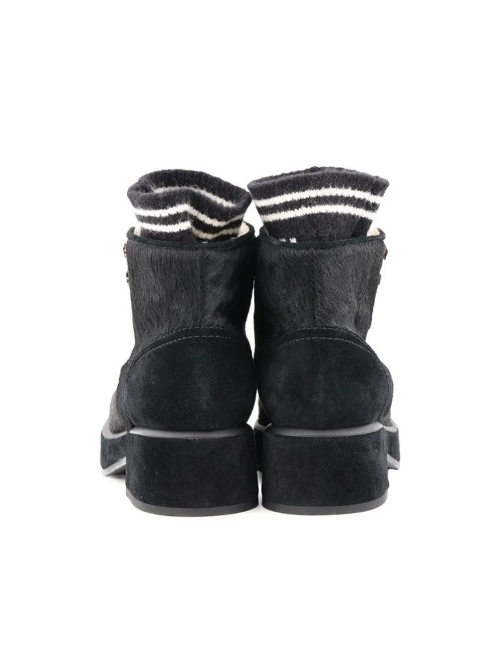Chanel Short Boots CC Logo Calf Hair Suede 35c Shoes Black